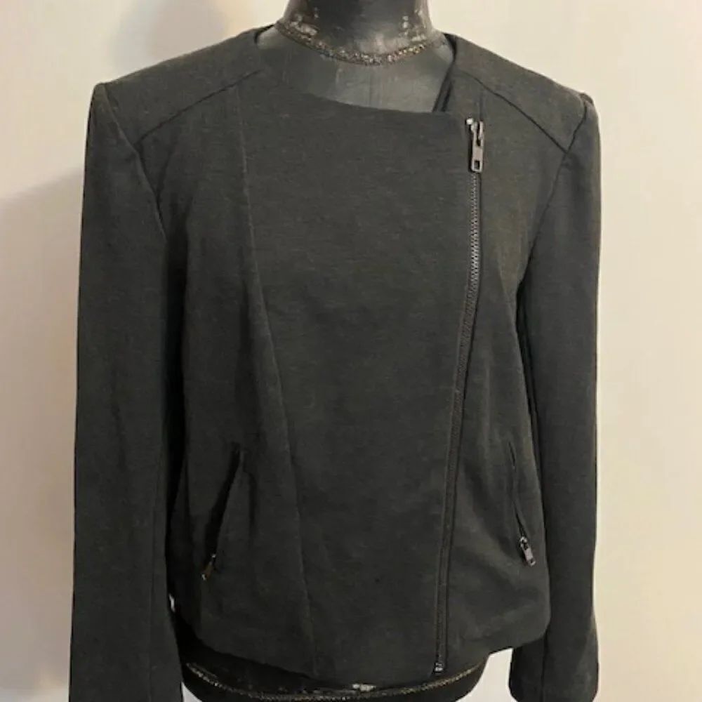 Catherine MaLandrino Runaway Style Gray Fleece Moto Jacket, size XL